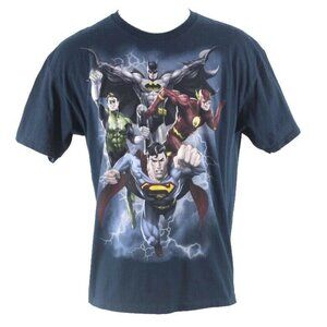 Justice League Sz XL Navy Blue Multi 100% Cotton Tee Shirt